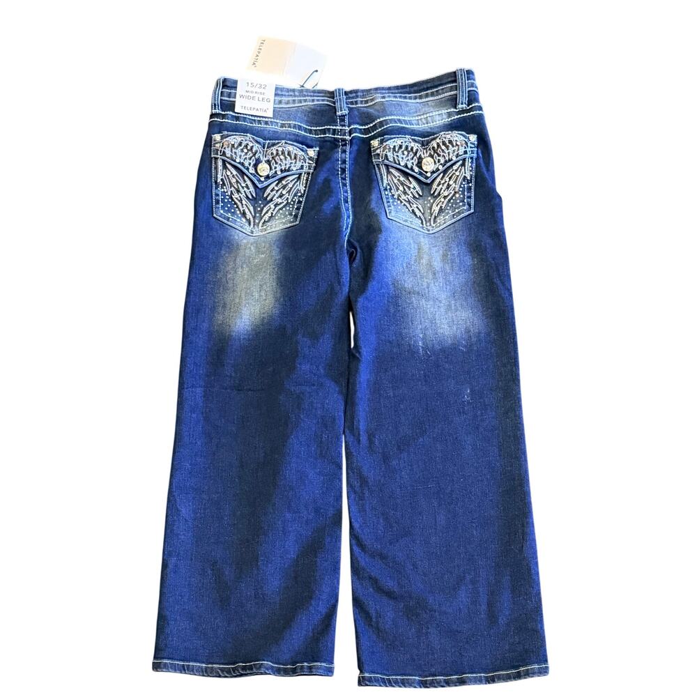 NWT Telepatía Mid-Rise, Wide-Leg Denim Stretch Embellished Jeans Women’s 15/32